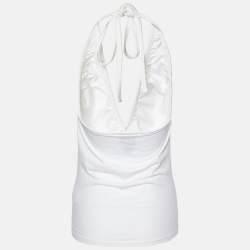 Pre Owned Just Cavalli White Printed Cotton Halter Neck Top M