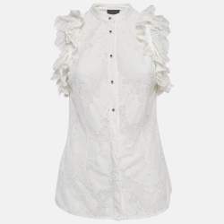 Just Cavalli White Lace Ruffled Sleeveless Shirt M