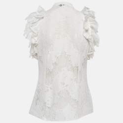 Just Cavalli White Lace Ruffled Sleeveless Shirt M