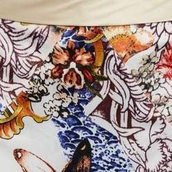 Pre Owned Just Cavalli Cream Floral Print Satin Flared Maxi Skirt L