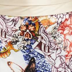Pre Owned Just Cavalli Cream Floral Print Satin Flared Maxi Skirt L
