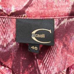 Pre Owned Just Cavalli Pink Abstract Print Satin Tie-up Sleeve Shirt L
