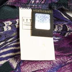 Pre Owned Just Cavalli Navy Blue Feather Printed Silk Neck-Tie Top M