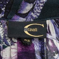 Pre Owned Just Cavalli Navy Blue Feather Printed Silk Neck-Tie Top M