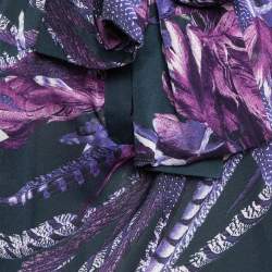 Pre Owned Just Cavalli Navy Blue Feather Printed Silk Neck-Tie Top M