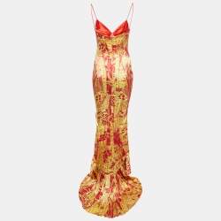 Just Cavalli Yellow/Red Print Satin Sleeveless Gown M
