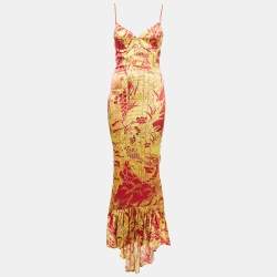 Just Cavalli Yellow/Red Print Satin Sleeveless Gown M