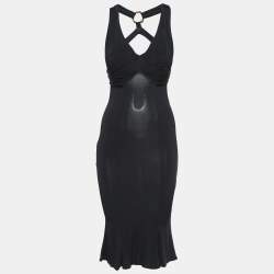 Pre Owned Just Cavalli Black Jersey Flared Midi Dress S