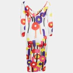 Pre Owned Just Cavalli White Floral Print Stretch Knit Midi Dress S