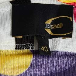 Pre Owned Just Cavalli White Floral Print Stretch Knit Midi Dress S