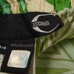 Pre Owned Just Cavalli Green Printed Silk Wide-Leg Pants M