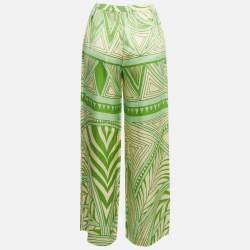 Pre Owned Just Cavalli Green Printed Silk Wide-Leg Pants M