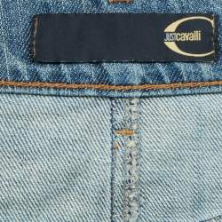 Just Cavalli Blue Embroidered Denim Mini Skirt M