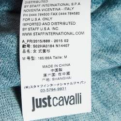 Pre Owned Just Cavalli Navy Blue Printed Knit Fringed Lace-Up Poncho Top M