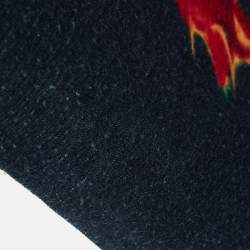 Pre Owned Just Cavalli Navy Blue Printed Knit Fringed Lace-Up Poncho Top M