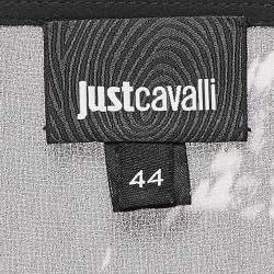 Pre Owned Just Cavalli Black Snake Printed Chiffon Semi Sheer Blouse M