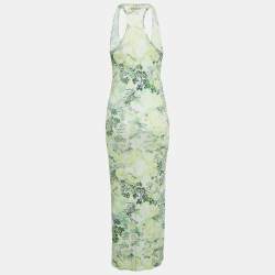 Pre Owned Just Cavalli Beachwear Green Printed Jersey Sleeveless Midi Dress XS