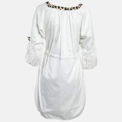 Pre Owned Just Cavalli White Cotton Mini Contrast Trim Mini Dress XS