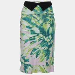 Just Cavalli Multicolor Printed Jersey Midi Skirt XL