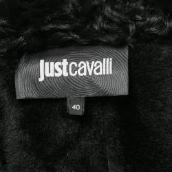 Pre Owned Just Cavalli Black Fur and Leather Mid-Length Coat S