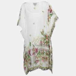 Pre Owned Just Cavalli White Printed Crepe Kaftan Mini Dress S