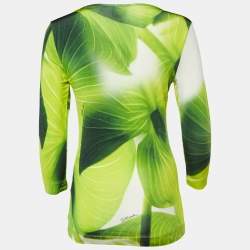 Just Cavalli Green Leaf Print Jersey Scoop Neck Top S