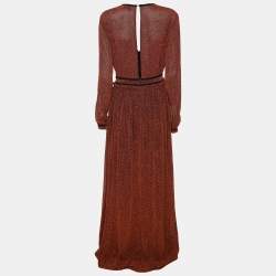 Pre Owned Just Cavalli Brown Lurex Maxi Dress S