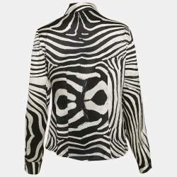 Pre Owned Just Cavalli Black/White Zebra Print Satin Silk Shirt M