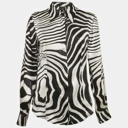 Pre Owned Just Cavalli Black/White Zebra Print Satin Silk Shirt M