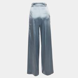 Just Cavalli Blue Satin Wide-Leg Belted Trousers S