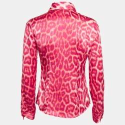 Pre Owned Just Cavalli Pink Leopard Print Satin Long Sleeve Shirt M