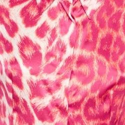 Pre Owned Just Cavalli Pink Leopard Print Satin Long Sleeve Shirt M