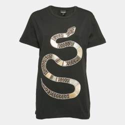 Pre Owned Just Cavalli Black Snake Motif Embellished Jersey T-Shirt L