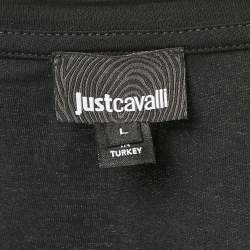 Pre Owned Just Cavalli Black Snake Motif Embellished Jersey T-Shirt L