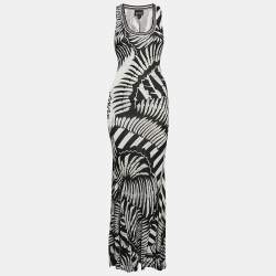 Pre Owned Just Cavalli Black/White Printed Jersey Sleeveless Maxi Dress S