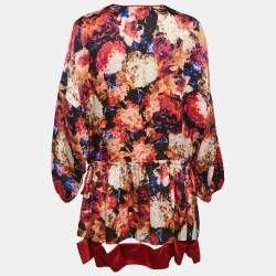 Pre Owned Just Cavalli Multicolor Silk Satin Floral Print Oversized Mini Dress M