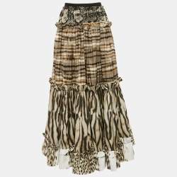 Just Cavalli Multicolor Printed Crepe Ruffled Maxi Skirt M