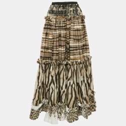Just Cavalli Multicolor Printed Crepe Ruffled Maxi Skirt M