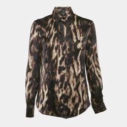 Just Cavalli Multicolor/Brown Animal Print Satin Silk Button Front Shirt M