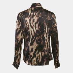 Just Cavalli Multicolor/Brown Animal Print Satin Silk Button Front Shirt M