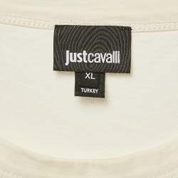 Pre Owned Just Cavalli Off White Logo Print Jersey T-Shirt XL