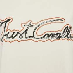 Pre Owned Just Cavalli Off White Logo Print Jersey T-Shirt XL