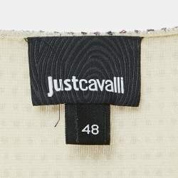 Pre Owned Just Cavalli Cream Glitter Embellished Jersey Belted Wrap Style Maxi Dress L