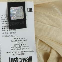Pre Owned Just Cavalli Cream Glitter Embellished Jersey Belted Wrap Style Maxi Dress L