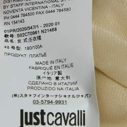 Pre Owned Just Cavalli Cream Glitter Embellished Jersey Belted Wrap Style Maxi Dress L