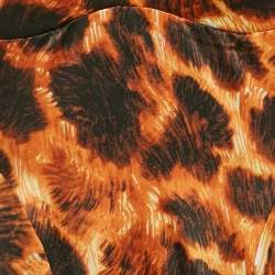 Just Cavalli Orange Printed Satin Strapless Midi Dress M