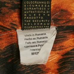 Just Cavalli Orange Printed Satin Strapless Midi Dress M
