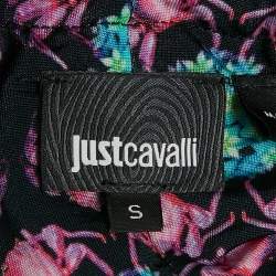Pre Owned Just Cavalli Black/Multicolor Printed Jersey Halter Neck Midi Dress S