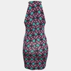 Pre Owned Just Cavalli Black/Multicolor Printed Jersey Halter Neck Midi Dress S