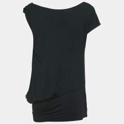 Pre Owned Just Cavalli Black Logo Print Modal Knit Draped Sleeveless Top M